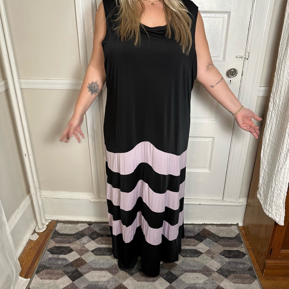 Dora Landa Maxi Dress Black & Pink‎ Boho Fairy Grunge Flowy Drapes Neck Casual - Picture 15 of 15